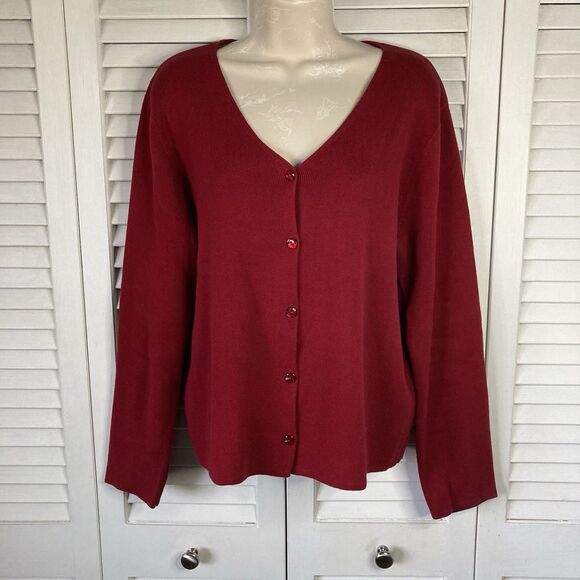 Leo & Nicole Dark Red 100% Cotton Button Front V-Neck Sweater XL - Picture 1 of 8